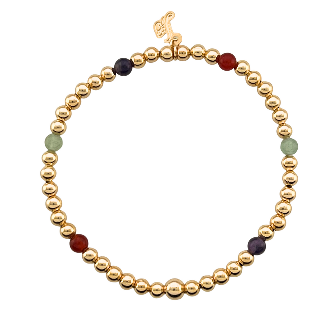 SB277 Multi Stones and 18K Gold Plated ball Bracelet