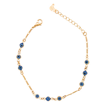 Load image into Gallery viewer, SB285NB 18K Gold Plated Bracelet with tiny little navy blue evil eyes