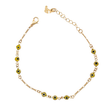 Load image into Gallery viewer, SB285YEL 18K Gold Plated Bracelet with tiny yellow evil eyes