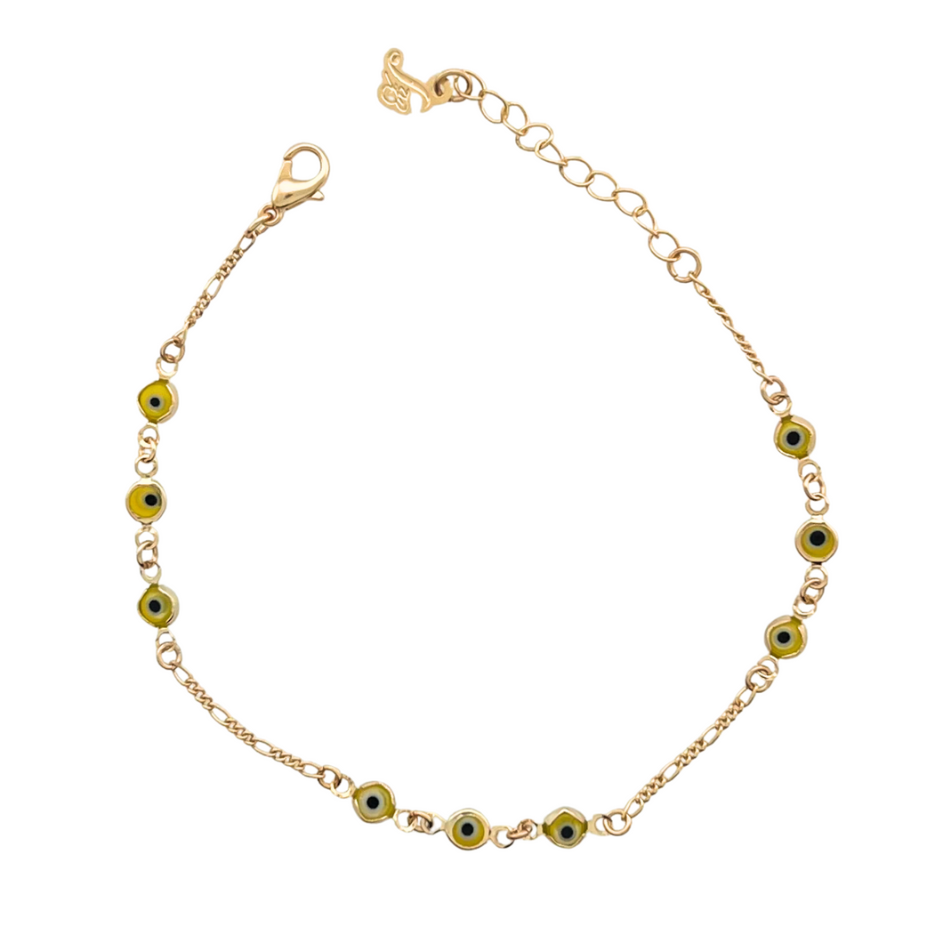 SB285YEL 18K Gold Plated Bracelet with tiny yellow evil eyes