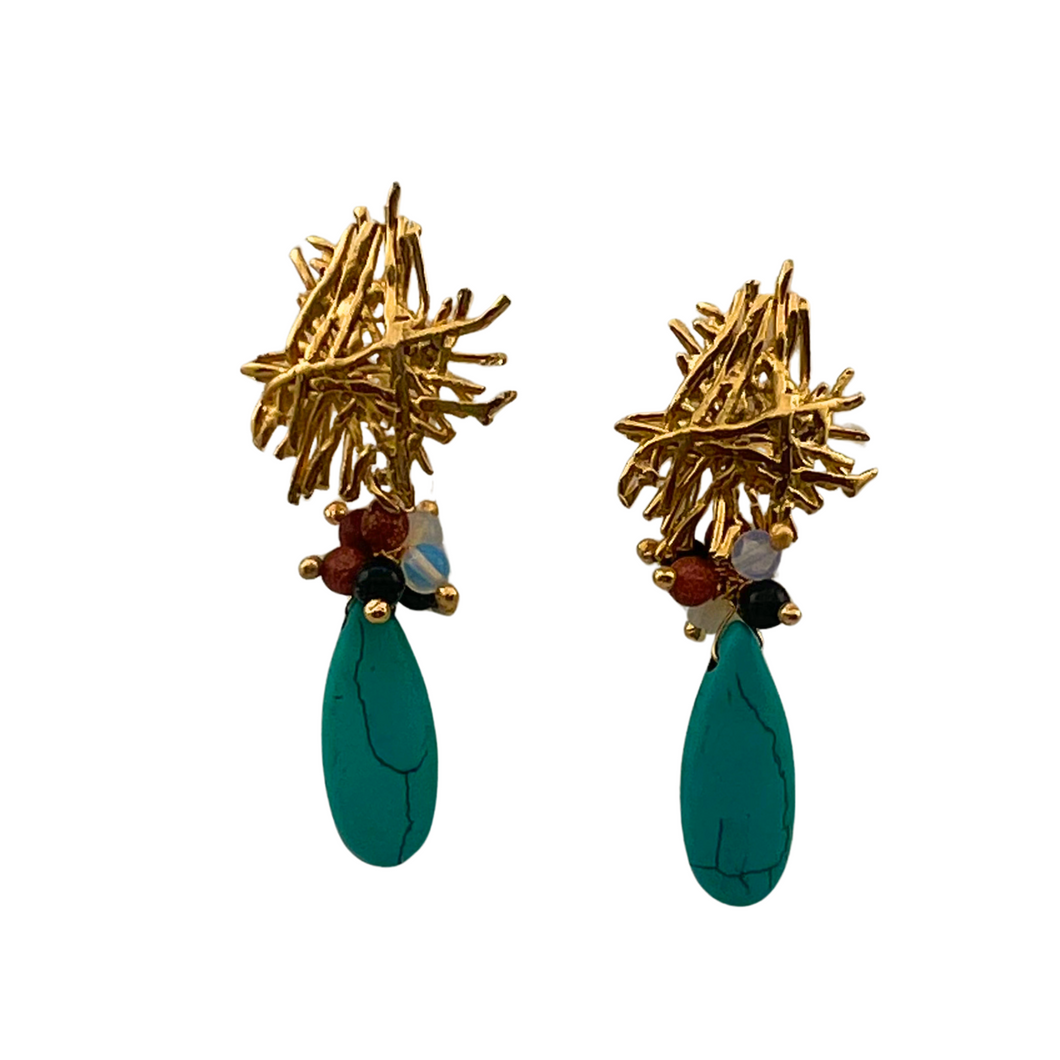 SE988MT 18K Gold Plated Earrings with turquoise and assorted stones