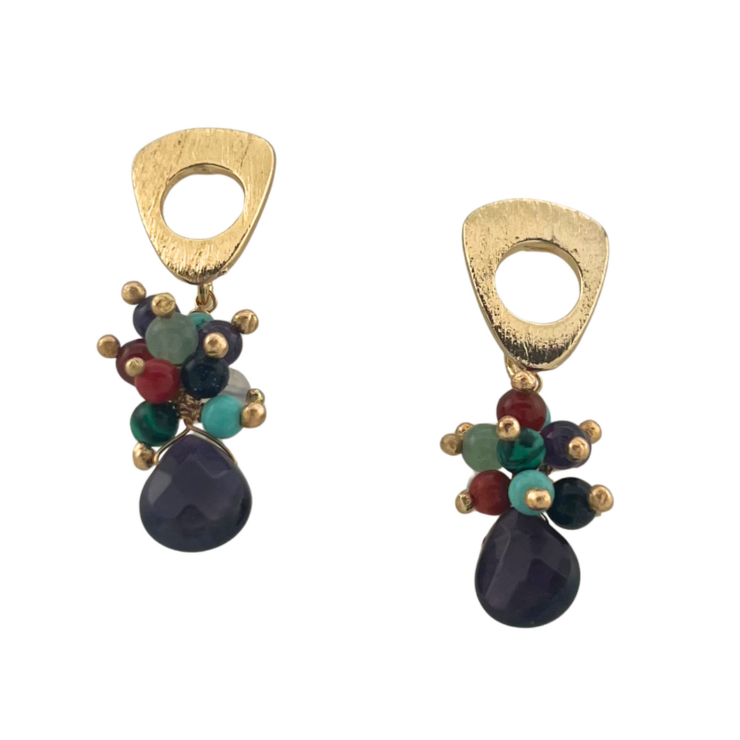 SE993 18K Gold Plated Earrings with multi color Stones