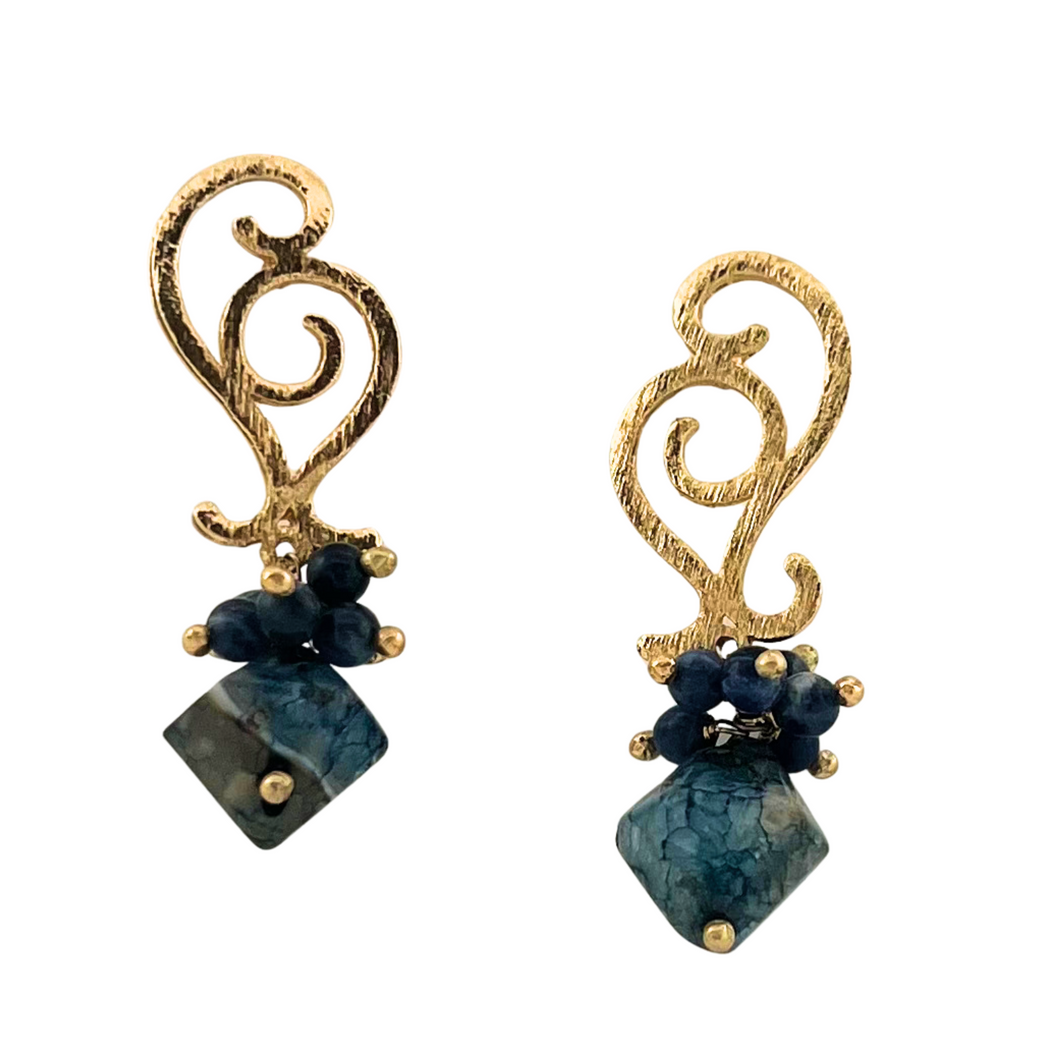 SE994 18K Gold Plated Earrings with natural blue Stones