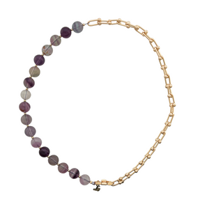 SN467FL 18K Gold Plated U shape horseshoe Chain with Fluorite