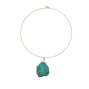 SN469 Slice of turquoise stone in a 18K Gold Plated choker