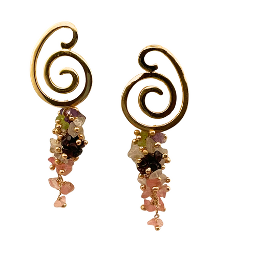 SE997 18K Gold plated with assorted semi precious stones Earrings