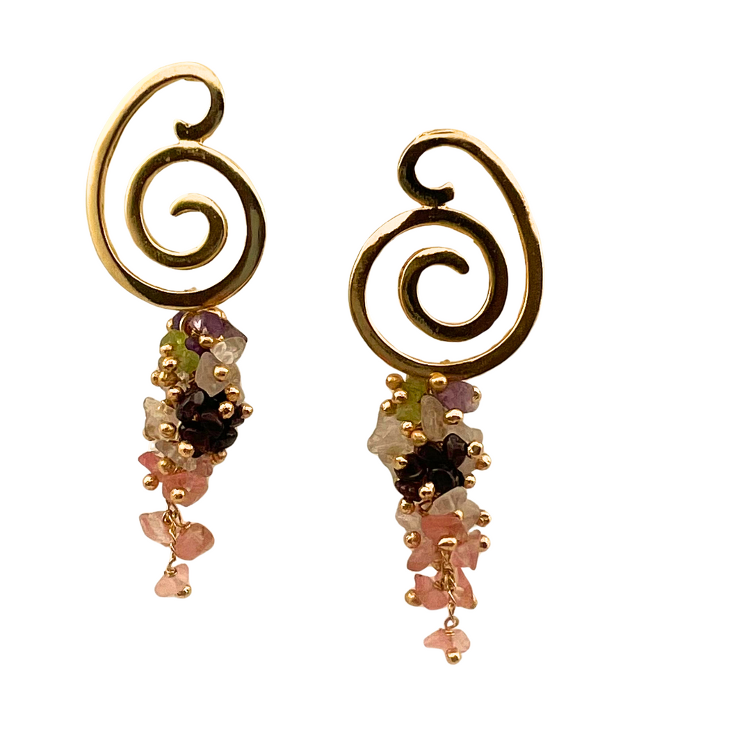 SE997 18K Gold plated with assorted semi precious stones Earrings