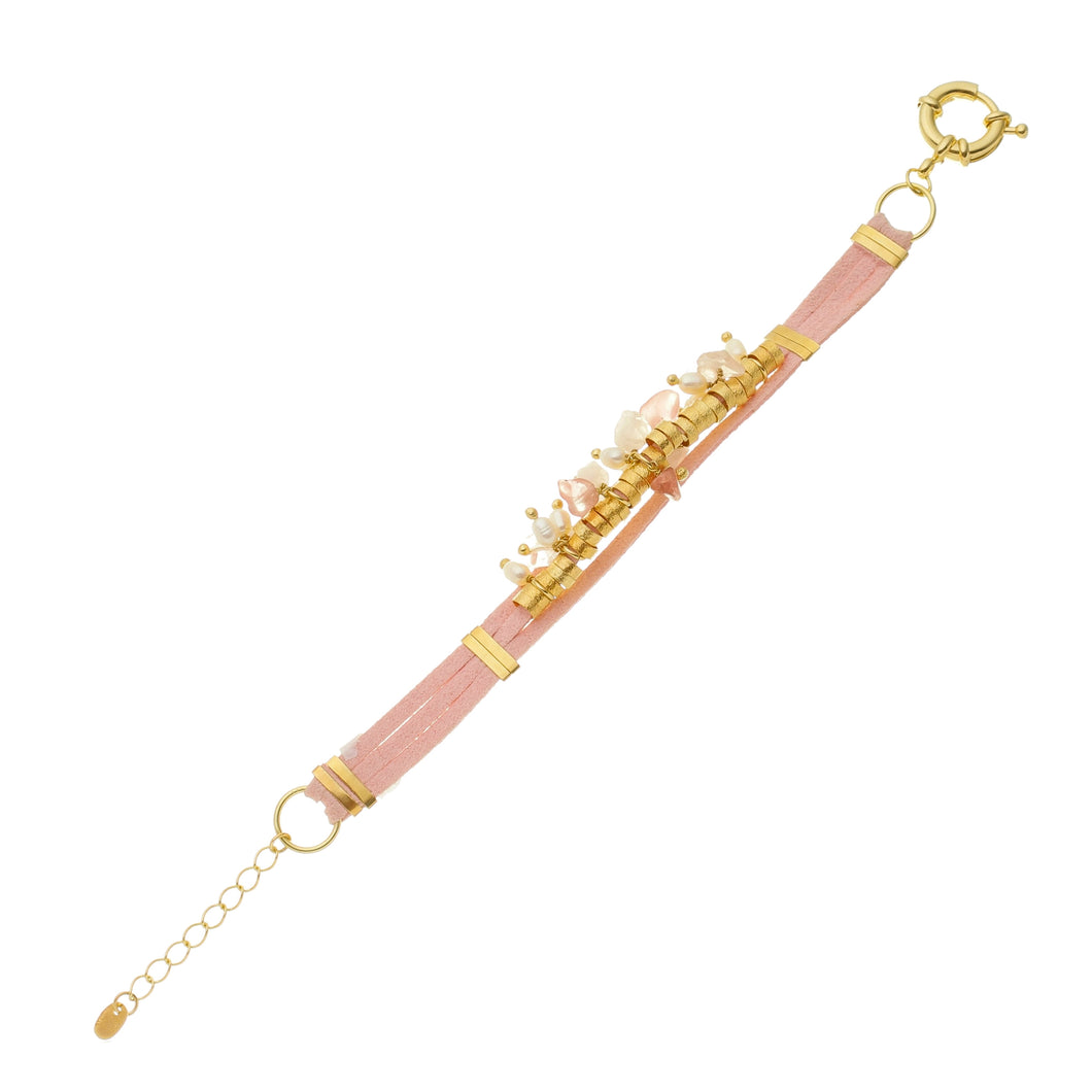 SB152RQ Pink Leather Bracelet with Rose Quartz